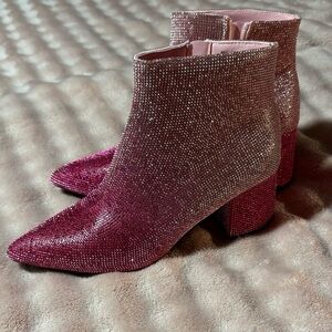 Pink Ombré Rhinestone Ankle Boots